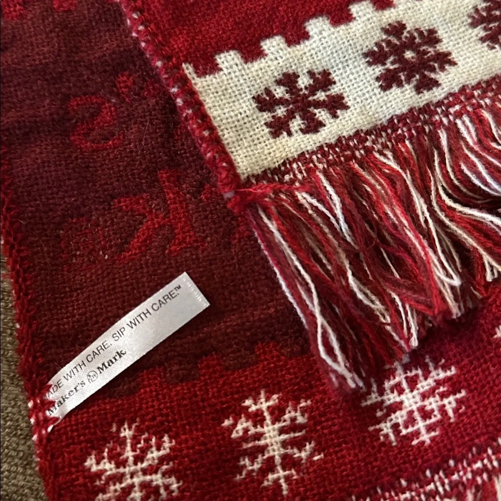 Maker’s Mark Bourbon Holiday Scarf Red Cream Snowflake Whiskey Unisex